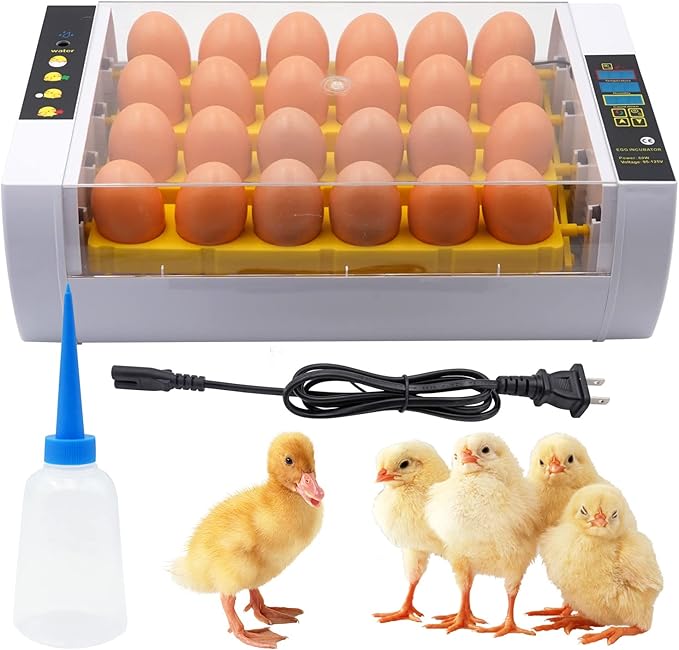 minyulua 孵化器適用于孵化蛋 24 個(gè)雞蛋家禽孵化機(jī),帶自動(dòng)轉(zhuǎn)動(dòng),轉(zhuǎn)動(dòng)